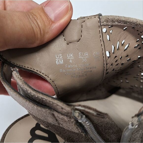 Fergalicious Booties Womens Size 6 Tan Perforrated Parney Peep-toe Block Heel - Picture 5 of 9